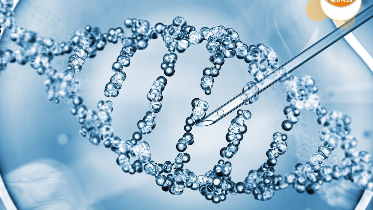 Na zdjęciu widoczny jest fragment DNA i probówka w dużym powiększeniu.